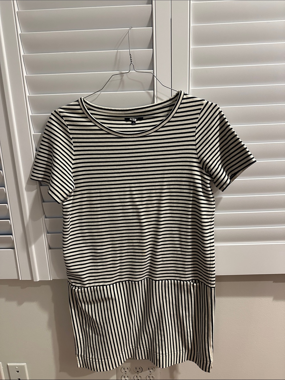 Striped Short-Sleeve Shift Dress - Blue & cream